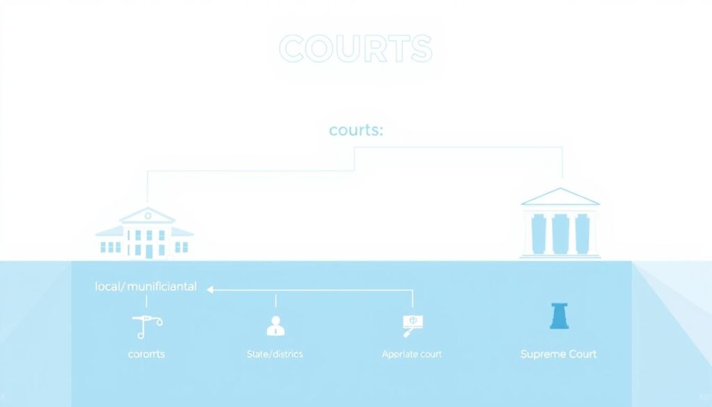 A diagram showing the hierarchy of courts from local courts up to supreme courts, with affidavits being used at various levels A diagram showing the hierarchy of courts from local courts up to supreme courts, with affidavits being used at various levels