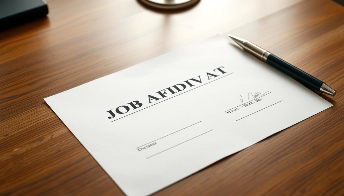 A formal job affidavit document with official seal and signature