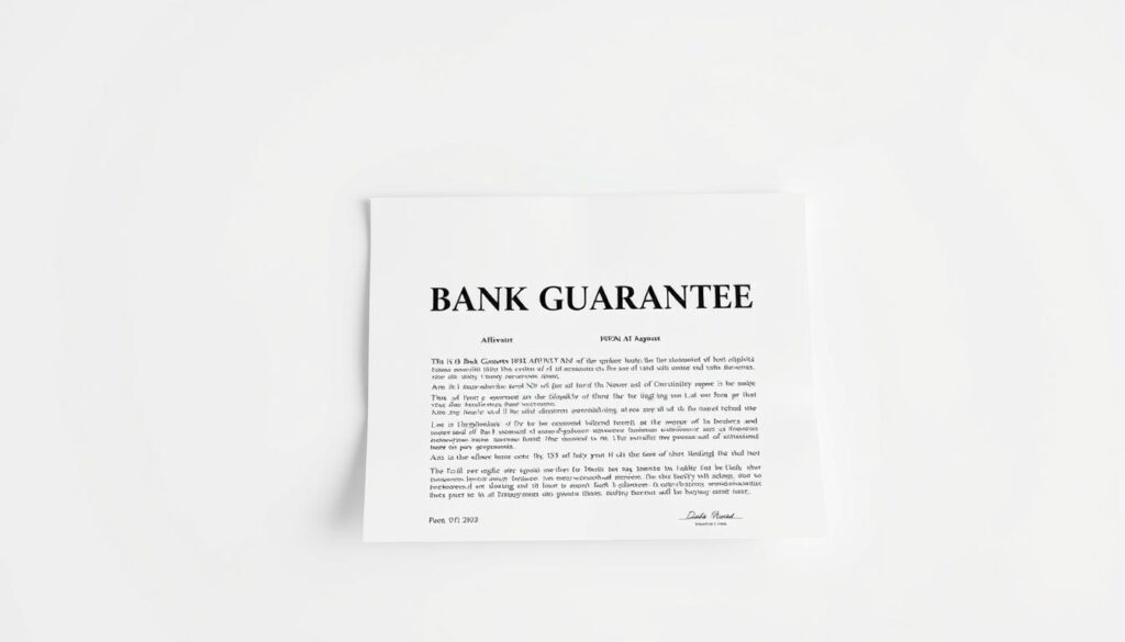 A meticulously crafted bank guarantee affidavit, set against a pristine white background. The document is illuminated by soft, even lighting, highlighting the clean lines and professional typography. The paper texture is subtly visible, conveying a sense of authenticity and legal gravitas. The affidavit is positioned centrally, with ample negative space surrounding it, creating a sense of importance and emphasis. The overall composition is balanced, with a calm, authoritative atmosphere, reflecting the gravity and significance of the legal document.