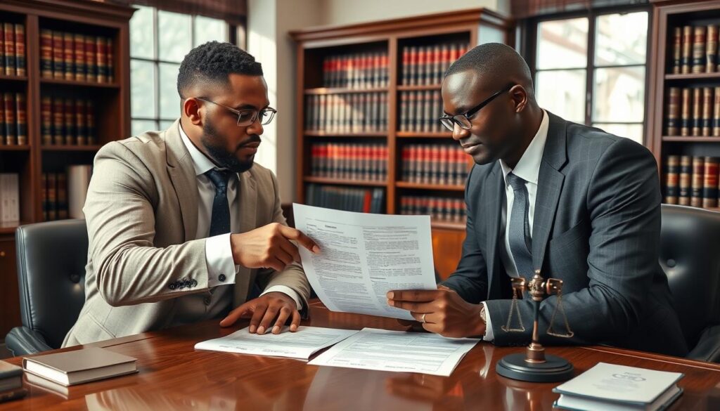 A person consulting with a legal professional about an affidavit before submitting it to court, showing the importance of proper preparation A person consulting with a legal professional about an affidavit before submitting it to court, showing the importance of proper preparation