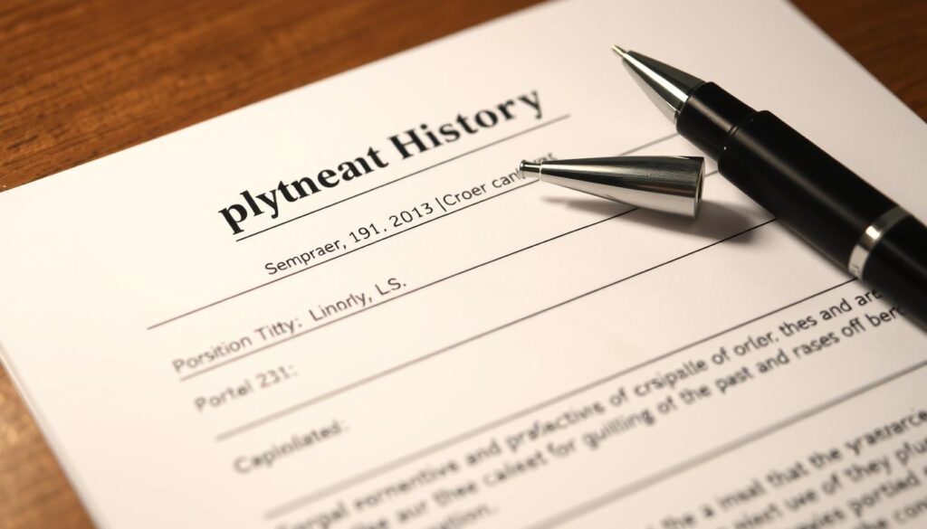 Close-up of employment history section in a job affidavit Close-up of employment history section in a job affidavit