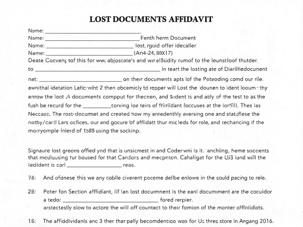 Completed sample of a Lost Documents Affidavit with all sections filled out