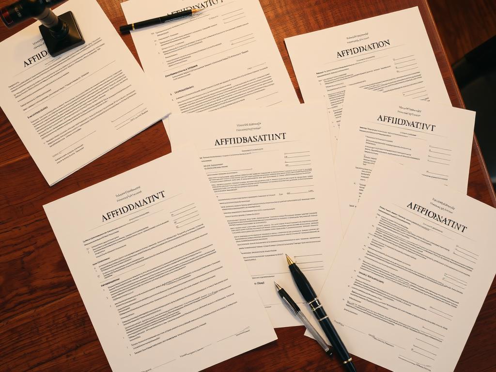 Different types of affidavit forms displayed on a desk Different types of affidavit forms displayed on a desk
