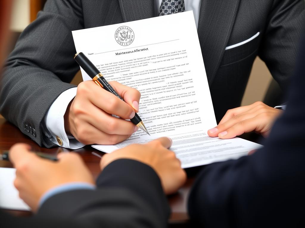 Notary public notarizing a Maintenance Affidavit document