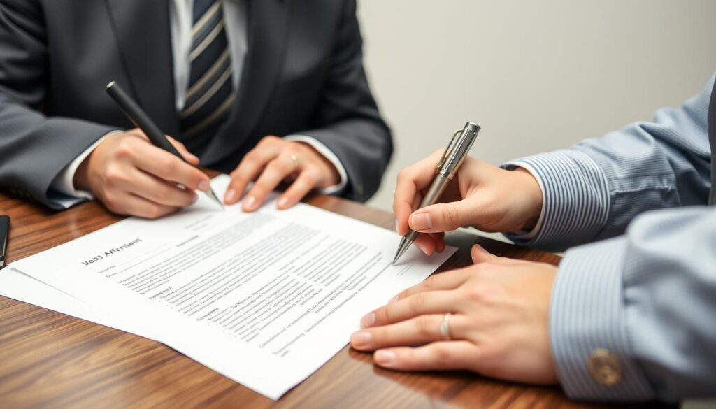 Notary public notarizing a completed job affidavit Notary public notarizing a completed job affidavit