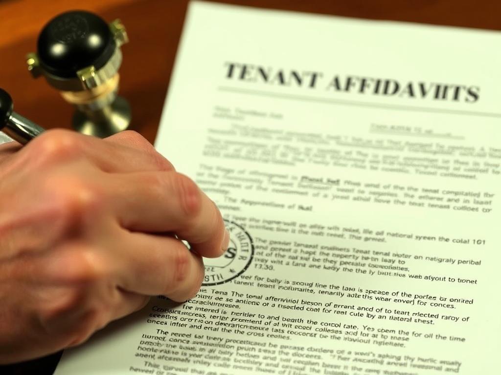 Notary public stamping a tenant affidavit document
