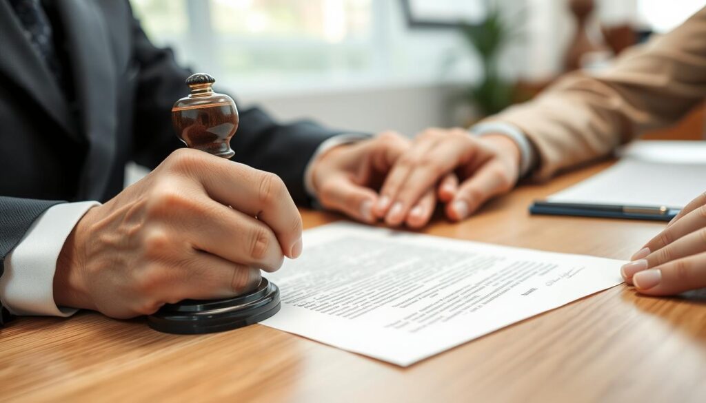 Notary public stamping and certifying a legal document Notary public stamping and certifying a legal document