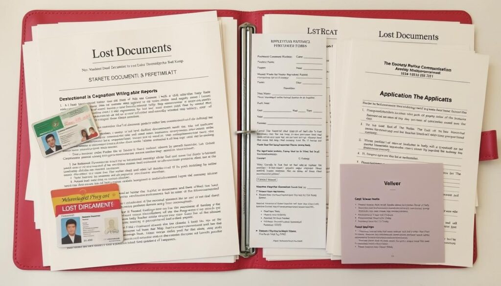 Organized folder with Lost Documents Affidavit and supporting documentation