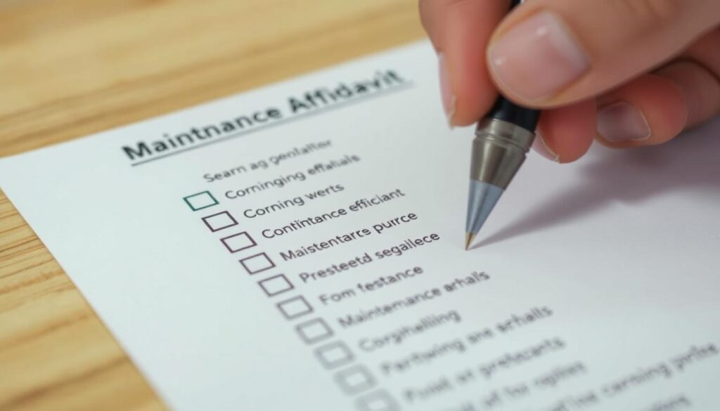 Person checking off items on a Maintenance Affidavit checklist
