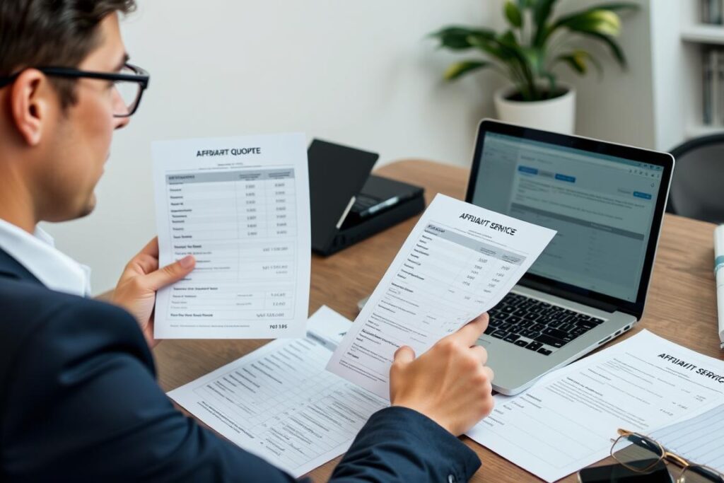Person comparing affidavit cost quotes from different service providers