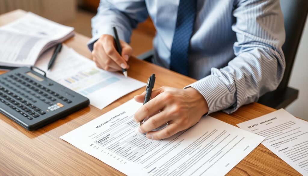 Person filling out a Maintenance Affidavit form step by step
