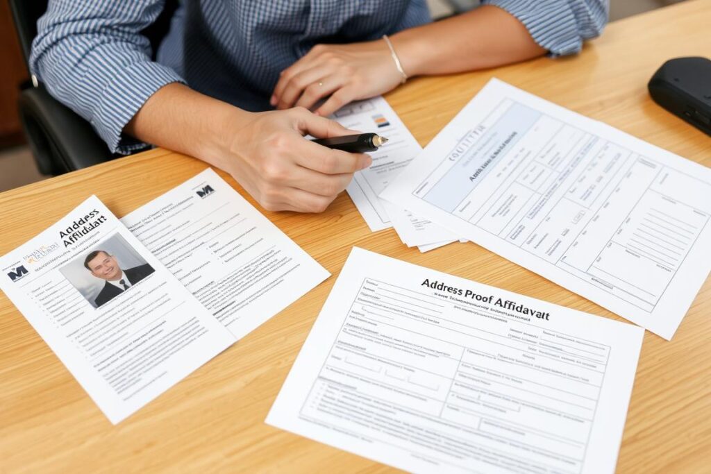 Person gathering documents needed for address proof affidavit