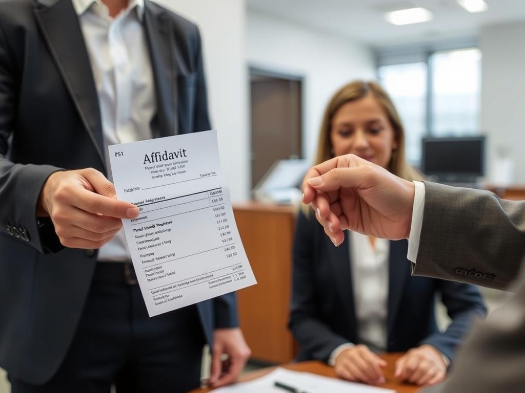 Person receiving an affidavit with cost receipt showing itemized charges