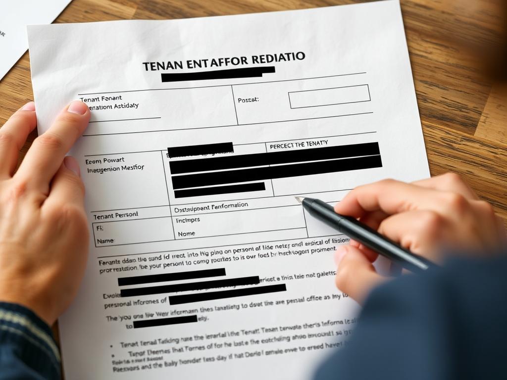 Person redacting sensitive information from a tenant affidavit