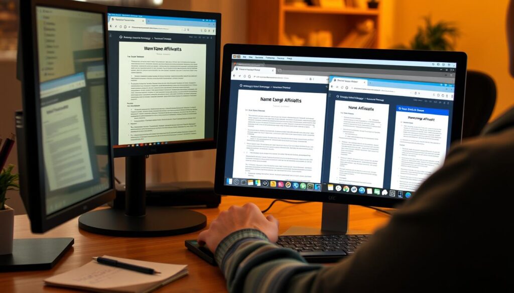Person researching different name change affidavit types online