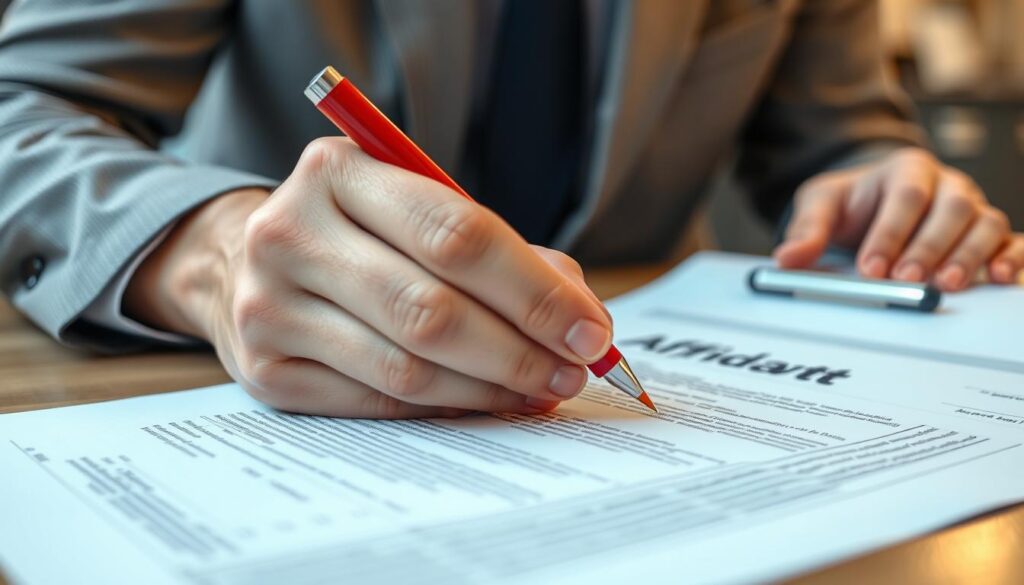 Person reviewing a job affidavit and marking errors Person reviewing a job affidavit and marking errors