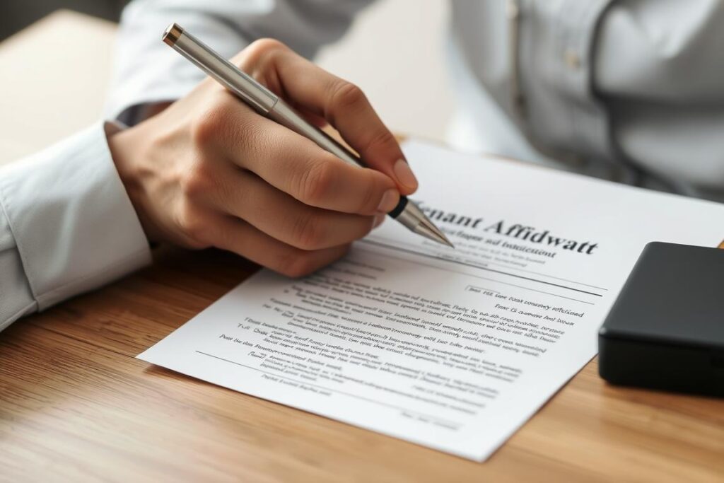 Person reviewing a tenant affidavit document