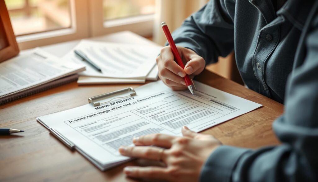 Person reviewing name change affidavit for errors before submission Person reviewing name change affidavit for errors before submission