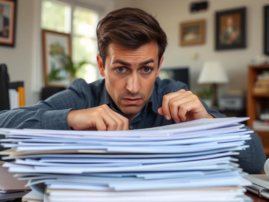 Person searching through documents looking for birth certificate