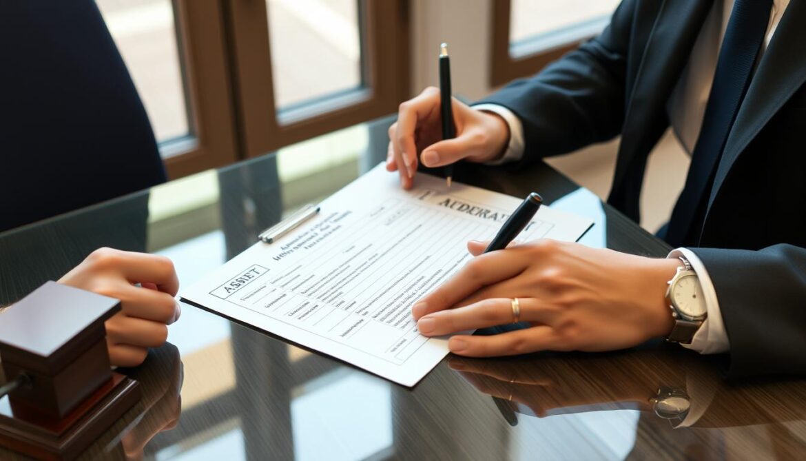 Person signing an address proof affidavit document with a notary