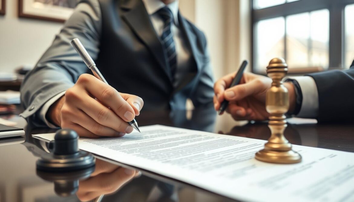 Person signing an affidavit in front of a notary public