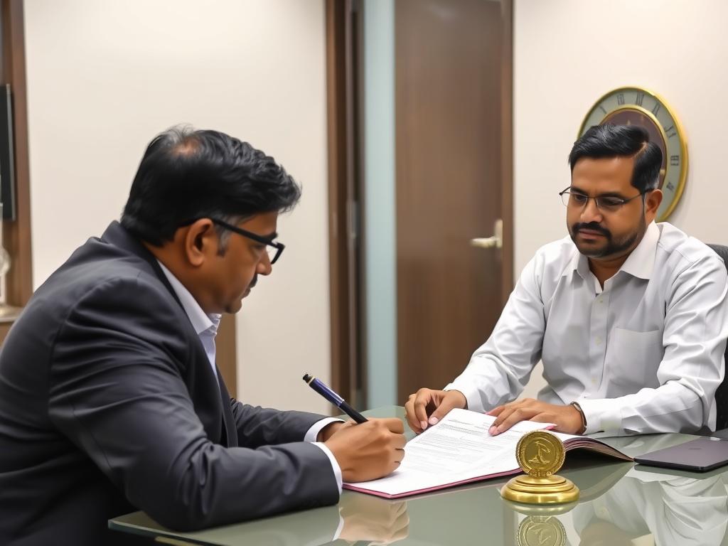 Person signing an affidavit in front of a notary