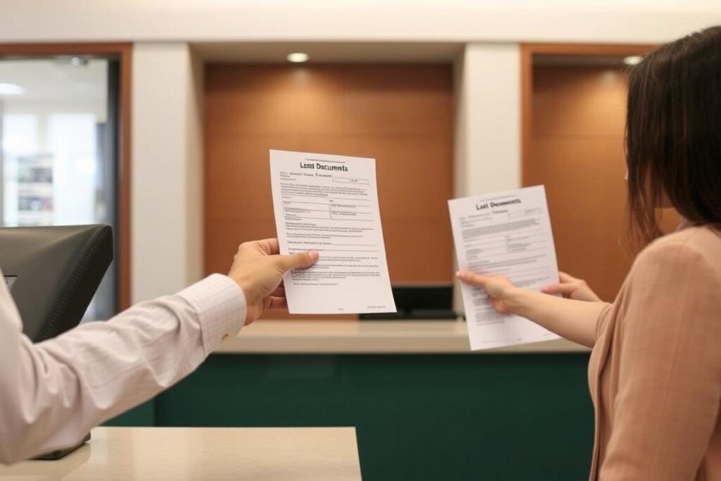 Person submitting a Lost Documents Affidavit at an official government office Person submitting a Lost Documents Affidavit at an official government office