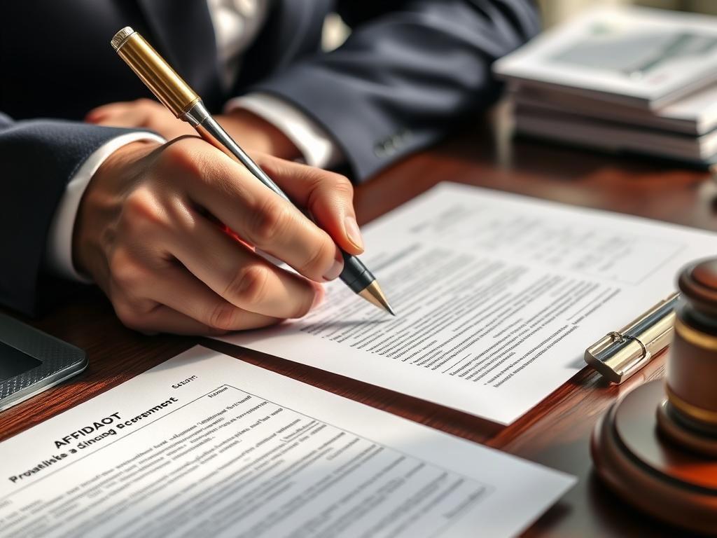 Person writing an affidavit with a guide template Person writing an affidavit with a guide template