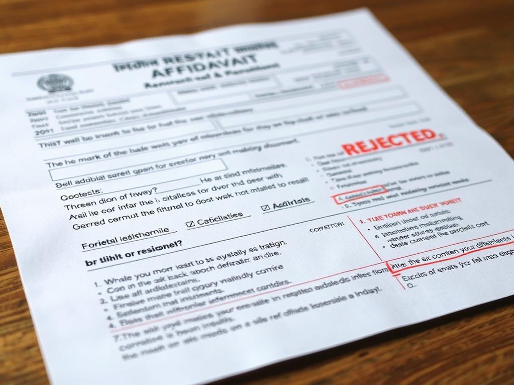 Rejected affidavit with error markings