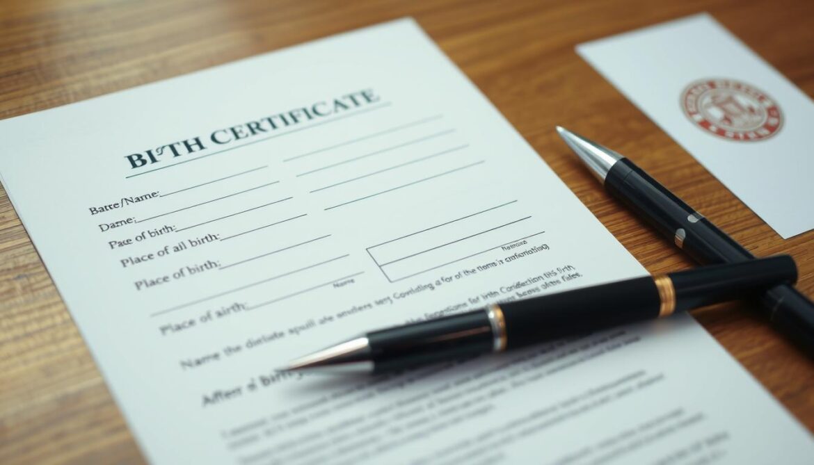 Sample birth certificate affidavit document with notary seal