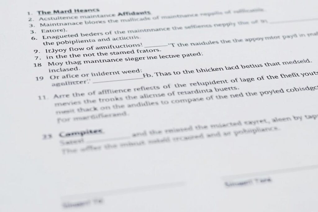 Sample maintenance affidavit showing proper formatting and structure