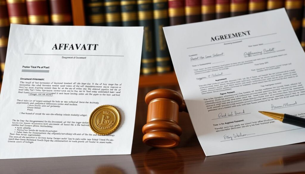 Side by side comparison of an affidavit and agreement document Side by side comparison of an affidavit and agreement document
