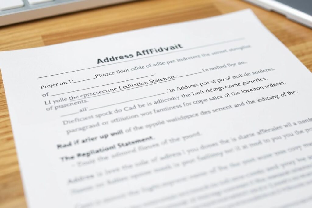 Template of address proof affidavit showing correct format