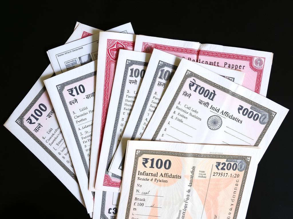 Various denominations of Indian stamp papers used for affidavits