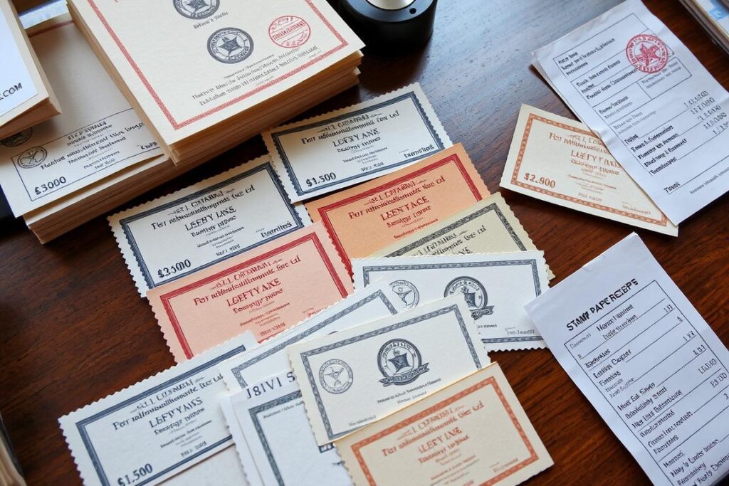 Various denominations of stamp paper for legal documents