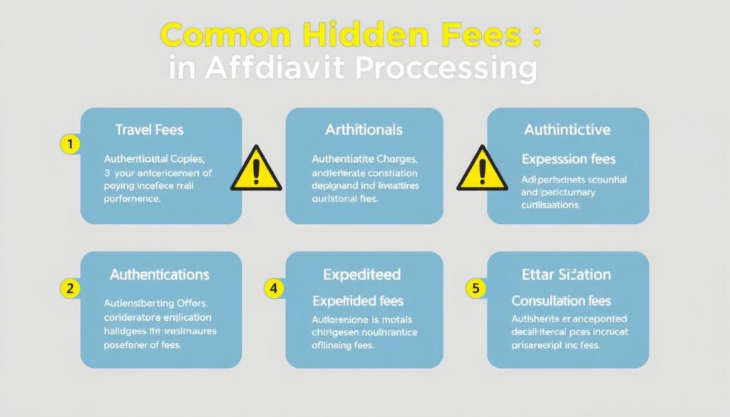 Warning signs highlighting hidden fees in affidavit processing